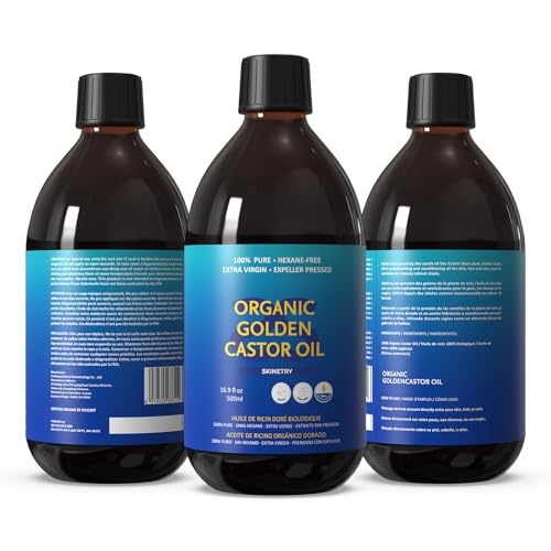 Organic Golden Castor Oil - 100% Pure for Hair, Skin, Nails, Brows & Lashes Deep Hydration & Smoothing Promotes Hair & Brow Growth Makeup Clean- Hexane-Free - USDA Certified [16.9oz (500ml)]