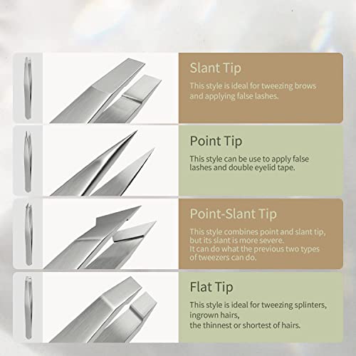 Eyebrow Tweezer Set for Women & Men Professional Slant and Pointed Tweezers Set with Case Precision Tweezers Kit for Facial Hair, Splinter and Ingrown Hair Removal(Sliver4 piece)