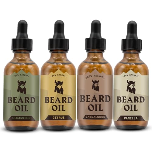 Striking Viking Beard Oil for Men - 0.66 Fl Oz, Pack of 4 - Barber-Style Softening Infusion - Encourages Fuller Beard Growth - Featuring Sandalwood, Vanilla, Cedarwood, Citrus Oil