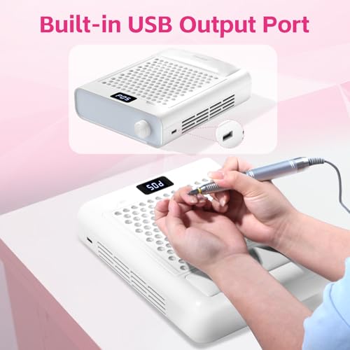 Missshine Nail Dust Collector with Arm Support ? Quiet Suction, 5-Speed Adjustable Vacuum with Flexible Stand for Professional Nail Art