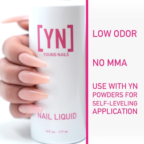 Young Nails Nail Liquid. Professional Grade High Quality Monomer. Use with Nail Powder for Acrylic Nails At Home. Low Odor, Mess + MMA Free, Non-Yellowing Nail Liquid