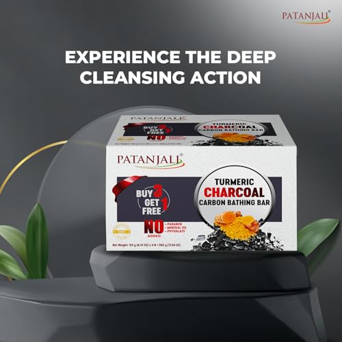 patanjali Turmeric Charcoal Body Cleanser Bar 125g | Detoxifying Herbal Soap with Activated Charcoal & Turmeric | Deep Cleansing for Oily, Acne?Prone & Dull Skin