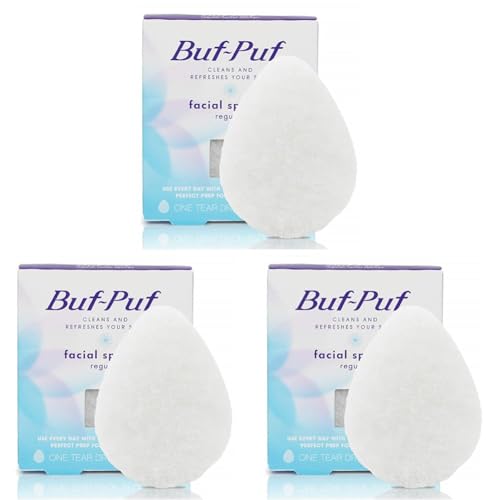 Buf-Puf Facial Sponge, Exfoliating | Dermatologist Developed | Reusable | White | Pack of 3