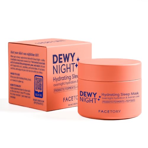 FACETORY Dewy Night Sleeping Mask ? Hydrating Overnight Face Mask with Probiotic Ferments, Peptides, and Hyaluronic Acid ? Fragrance-Free K-Beauty Skincare, 50 ml