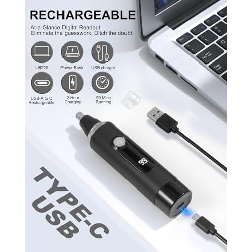 Nose Hair Trimmer for Men and Women,2025 Professional Painless IPX7 Waterproof Eyebrow & Facial Hair Trimmer,USB Rechargeable with LED Display Dual-Edge Blades for Smoother Cutting,BlackSilver