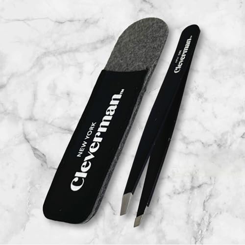 Cleverman Precision Slant Tweezer ? Expert Eyebrow and Facial Hair Removal, Ideal for Ingrown Hair & Splinters, Travel Tweezer