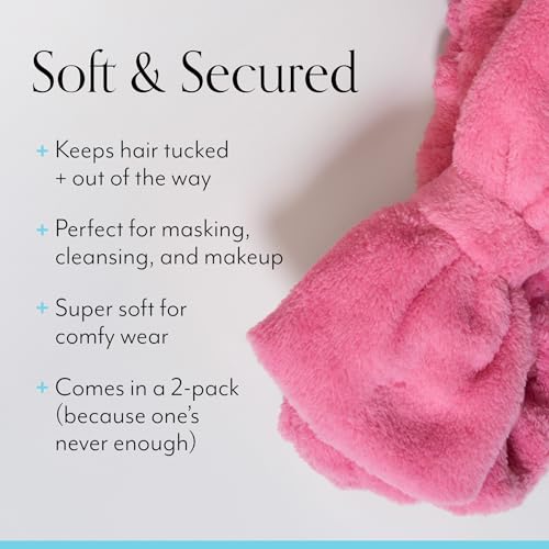 Bliss Women's Microfiber Towel Headband - Spa Headband for Washing Face, Skin Care, Makeup, and Messy Hair Wrap - Preppy Stuff Shower Hair Accessories for Women (Pink, 1 pack)