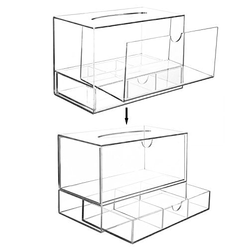 MyGift Modern Clear Acrylic Facial Tissue Dispenser Holder with Pull-Out Drawer for Makeup Cosmetics and Accessories, Vanity Countertop Bathroom Supplies Caddy