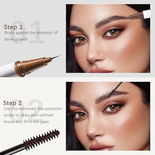 Queen Diary Eyebrow Pen And Eyebrow Gel,Eyebrow Pencils for Women with Fine Brush & Tinted Eyebrow Gel, 2-in-1 Dual-Ended Brow Pen for Fuller Looking Defined Brows, Stay All Day (Black Brown)