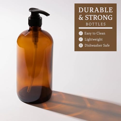 32 Ounce Glass Pump Dispenser Bottle, Large Amber Container with Pump for Shower and Bath Shampoo Soap Conditioner Lotion - 1 Liter Shower Bottles- by Kitchentoolz