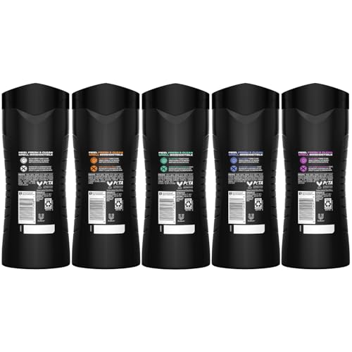 AXE Men's 3-in-1 Face, Body Wash & Shampoo Variety 5-Pack (Apollo, Dark Temptation, Black, Excite, Phoenix) 12 Hour Invigorating Scents, 16 Fl Oz Each