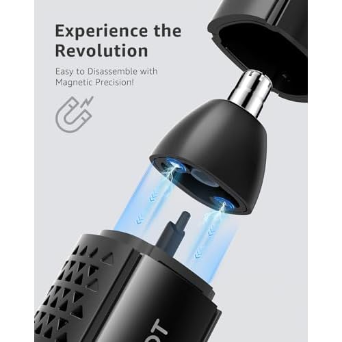 MANSPOT Nose & Ear Hair Trimmer for Men, 10000-RPM Electric Nose Trimmer for Men with Vacuum Cleaning System, IPX7 Waterproof, USB-C Charge, 90min Runtime,Magnetic Detachable Blade Head,Easy to Clean