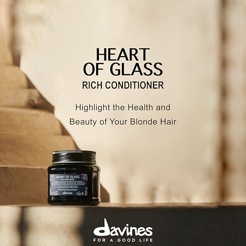 Davines Heart of Glass Rich Conditioner, Fortifying Treatment for Blonde & Silver Hair - Biacidic Bond Complex Repairs, Brightens & Nourishes with Jagua Blue Extract - Weightless Finish