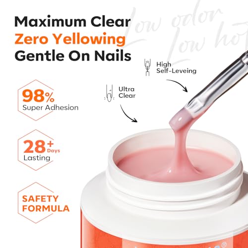 modelones Builder Nail Gel 3 Colors, Clear Nude Pink Builder Hard Gel Nail Kit with Dual End Brush, Acrylic Clamps, 100PCS Paper Forms for Building Sculpting LED Cured Extension Apex