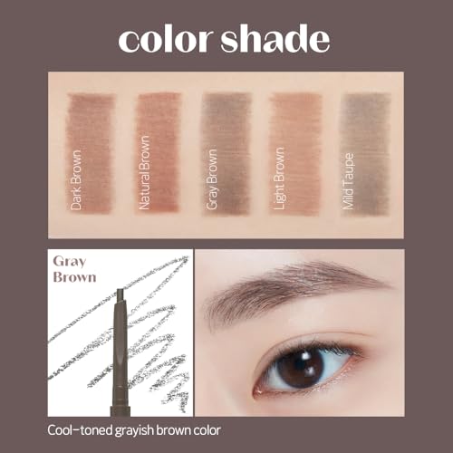 ETUDE Bare Edge Brow Pencil, Eyebrow Pencil, Slim 3D Hexagon, Natural Looking, Korean Makeup, Beauty, Grey Brown (0.003 Ounce)