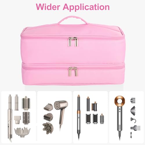 Double-Layer Carrying Case for Shark Flexstyle, Travel Case for Shark 430/440 Flex Style, Portable Storage Bag for Shark Flexstyle/Dyson Airwrap Styler and Attachments (pink)
