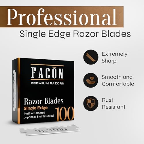 100 Fac?n Single Edge Razor Blades for Barber Straight Razor, Straight Razor Blades for Shaving, Platinum Japanese Stainless Steel for Smooth & Precise Shave, Premium Replacement Barber Razor Blade