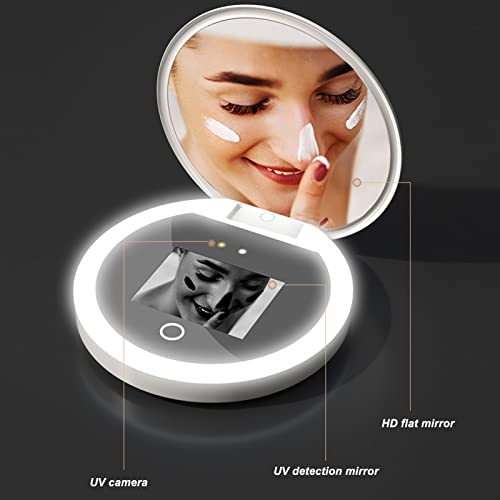 2X Magnification Makeup Mirror with LED Light Mirror for Sunscreen Test with LED Light, Portable Cosmetic Mirror for Travel, Ideal for Sunscreen Compact & Travel Mirrors