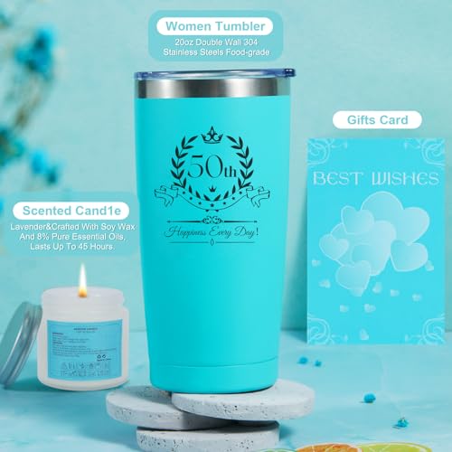 50th Birthday Gifts for her ? Luxury 12PCS Spa Gift Basket for Her with Tumbler, Candle, Bath Bombs, Picture Frame & More ? Unique Gifts for 50 Year Old Women, Mom, Wife, Sister, Friends