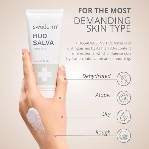 swederm Hudsalva Sensitive Eczema Hand Cream 3.38 Oz - Soothing and Moisturizing Hands and Foot Cream - Healing Ointment with Glycerine - Nourishes & Repair for Dry Skin and Callus - Quickly Absorbing