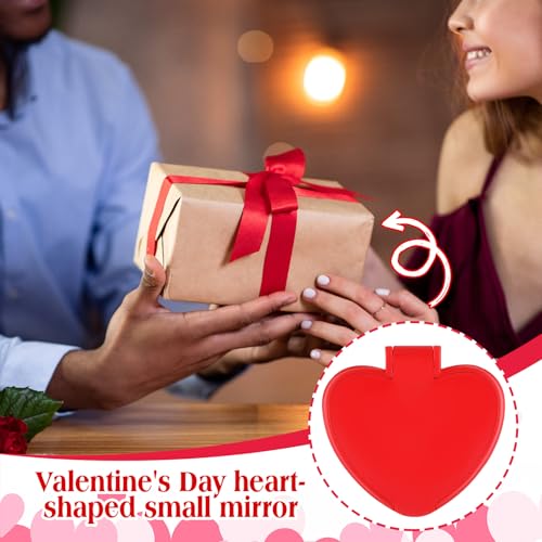 Geetery 48 Pcs Compact Mirror Bulk Gifts Heart Shaped Mini Pocket Folding Portable Travel Makeup Purse Mirror for Women Friend Bestie Mother's Day Party Favor(Red)