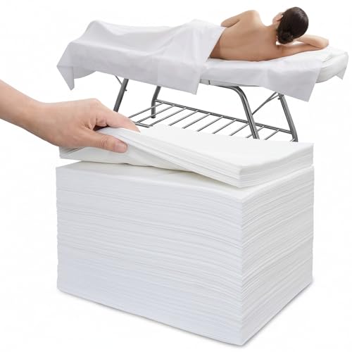 100PCS Disposable Massage Table Sheets, 31.5" x 71" White Non-Woven Bed Sheets, Fluorescent Agent Free, Soft & Tear-Resistant, for Beauty Salon, Spa, Tattoo, Facial, Hospital Exam, Travel