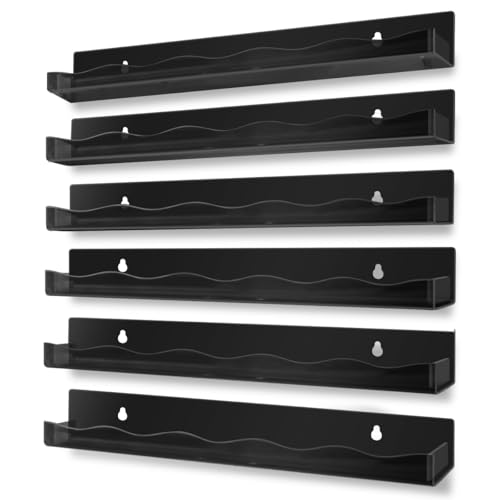 15" Nail Polish Rack Wall Mounted Shelf Acrylic Paints Gel Polish Organizer and Storage with End Caps for Nail Techs, Art Lovers, Great Display Salons, Floating Shelves for Wall, Black