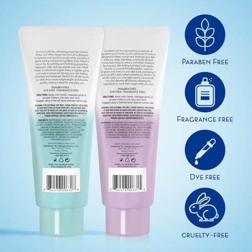 Dermasil Face Moisturizer Variety 2-Pack ? Daily Face Cream with Witch Hazel and Rose Water + Night Cream with Vitamin C and Squalane, 2 Oz Ea