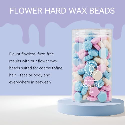 Flower Shaped 1LB Hard Wax Beads - 7 Unique Designs, Gentle Floral Scent, Color-Changing Wax Beads | All-Body Hair Removal (Face, Bikini, Arms, Legs) | At-Home Wax Refill for Women & Men