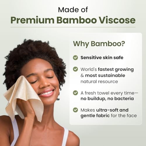 Clean Skin Club Bamboo Viscose Clean Towels¢ç XL 100% USDA Biobased Face Towel, Disposable Face Towelette, Makeup Remover Dry Wipes, Ultra Soft, 50 Ct, 2 Pack