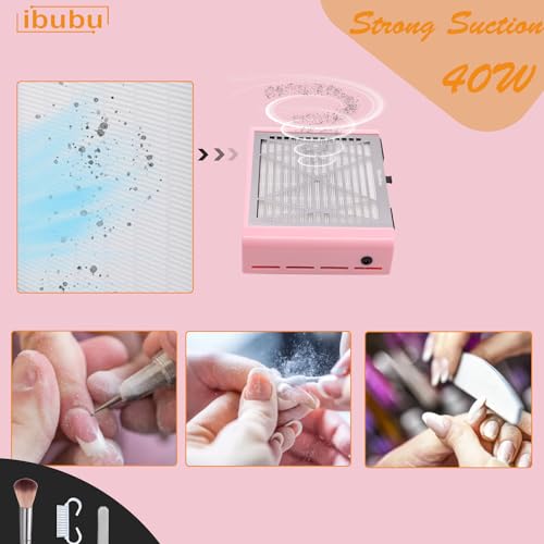 Nail Dust Collector Machine Electric Strong Suction Nail Dust Vacuum Cleaner Nail Salon Dust Extractor Acrylic Nail Powder Dust Collector Vacuum Fan with Multiple Tool Kits for Nails Pink
