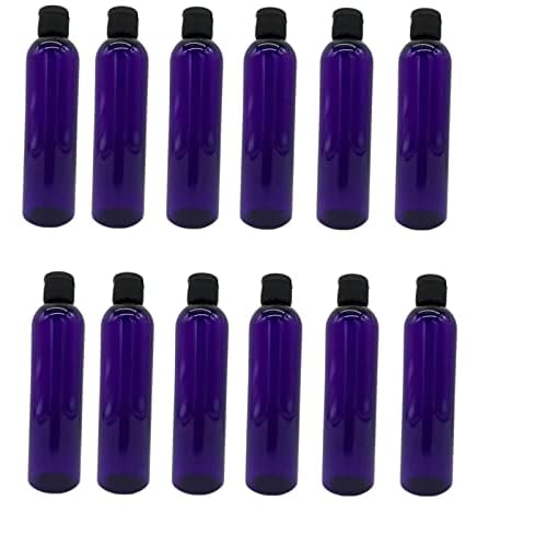 Natural Farms 8 oz Purple Cosmo Plastic Bottles -12 Pack Empty Bottle Refillable - BPA Free - Essential Oils - Aromatherapy | Black Flip Top Snap Cap - Made in the USA