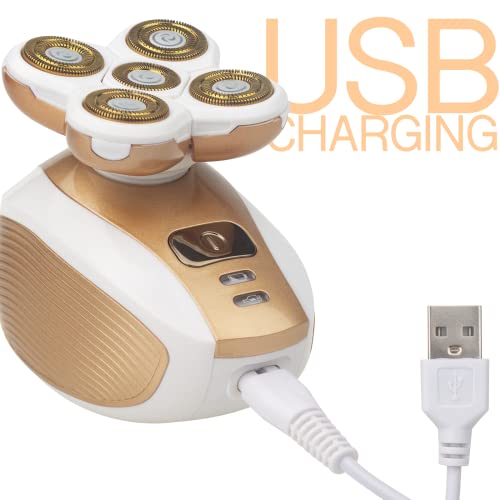 Electric Shaver for Women, Painless 5 Blade Hair Remover Razor, Cordless Trimmer for Female Face Underarms and Legs - Rose Gold