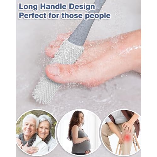 4 Pack Toe Cleaning Brush Set,Long Handle Bath Toe Brush Scrubber Bathroom for Seniors Elderly Men and Women (Grey)