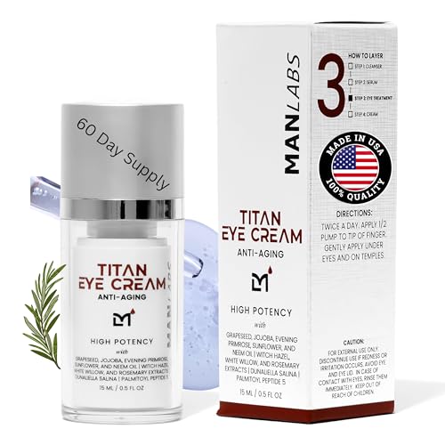 Titan Mens Eye Cream Anti Aging for Dark Circles Under Eye Treatment ? Eye Bags Treatment for Men ? Under Eye Bag Remover ? Crows Feet Eye Wrinkle Cream ? Peptides & HA ? All Skin ? Unscented