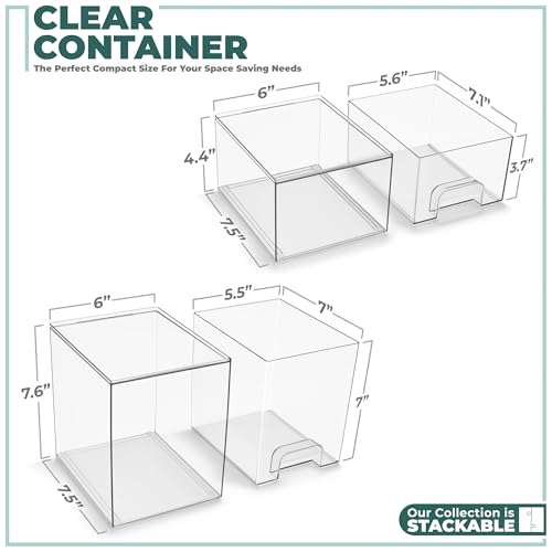 Sorbus Acrylic Storage Containers - 2 Pack, Stackable Storage Bins Set for Bathroom Organization - Clear Acrylic Drawer Organizers - Makeup Case Pull-Out Drawers (7.6¡¯¡¯ and 4.4¡¯¡¯ Tall)