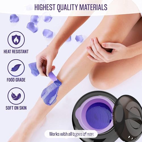 Silicone Wax pot Liner, Silicone Wax Bowl Warmer liner, Non-Stick Melt Pot Replacement, Reusable Melt Liner with 50 Pcs Waxing Sticks Body Hair Removal 14 oz Purple
