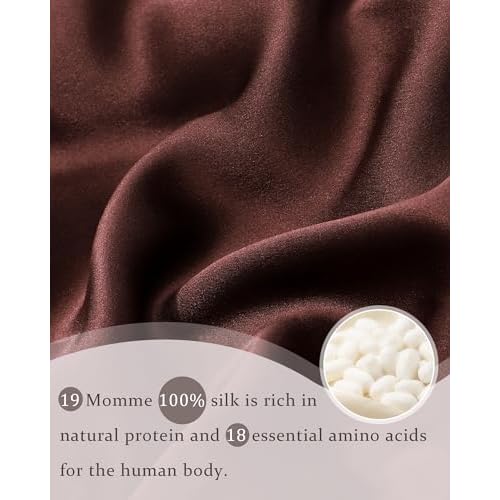 100% Mulberry Silk Bonnet for Sleeping Women Double Layer Silk Hair Bonnet Natural Silk Sleep Cap with Elastic Reversible Hair Wrap (Coffee + Champagne)