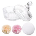 4Pcs Body Powder Puff and Container, 5.31" Crystal Powder Container with 3 Soft Large Powder Puffs, Dusting Powder Container with Puff for Face and Body, Washable Reusable Makeup Puff