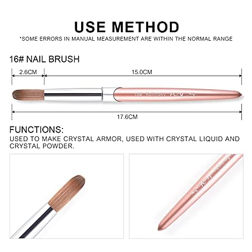 KADS 100% Kolinsky Sable Acrylic Brush Nail Brush for Acrylic Application Round Head Crimped Nail Art Brush Manicure Tool (16#)