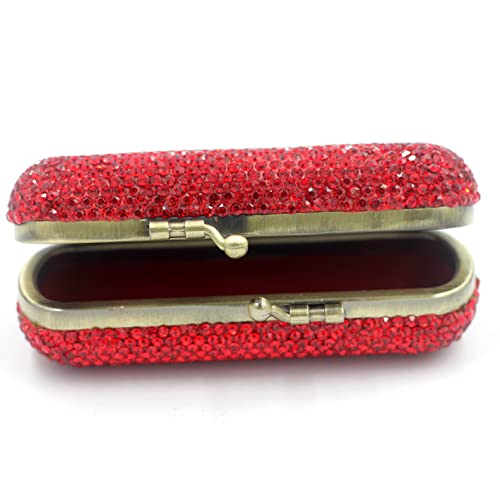 Bling Rhinestone Crystal Lipstick Case Holder Organizer bag Cosmetic Storage for Women's Lipstick Jewelry Kit (Red)