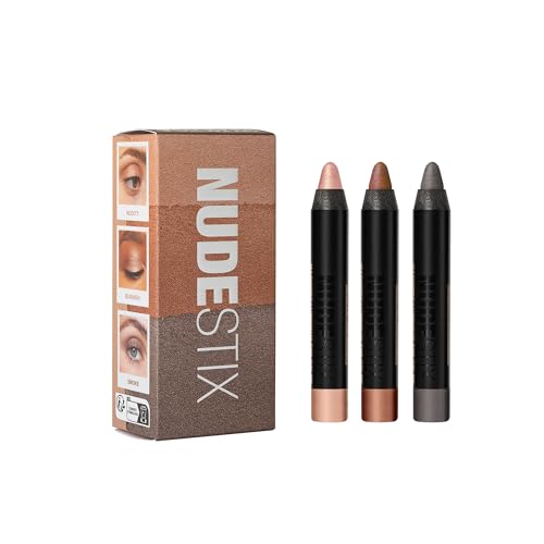 Nudestix Mini Nude Metallic Eye Kit ? 3-Piece Cream Eyeshadow Pencil Set in Long-Wear Metallic Nude Shades | Multi-Use Eye Crayons for Shadow, Liner & Primer | Vegan, Travel-Friendly Makeup Set