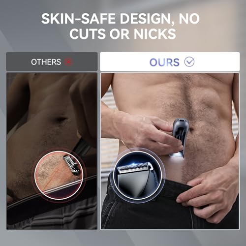 kensen Body Hair Trimmer for Men - Manscape Groin & Pubic Hair Trimmer for Men, Christmas Gift Mens Body Shaver with LED Light Travel Case IPX7 Waterproof Wet Dry Use Rechargeable Ball Shavers (Black)