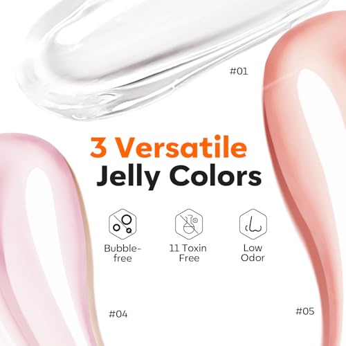 modelones Builder Nail Gel 3 Colors, Clear Nude Pink Builder Hard Gel Nail Kit with Dual End Brush, Acrylic Clamps, 100PCS Paper Forms for Building Sculpting LED Cured Extension Apex