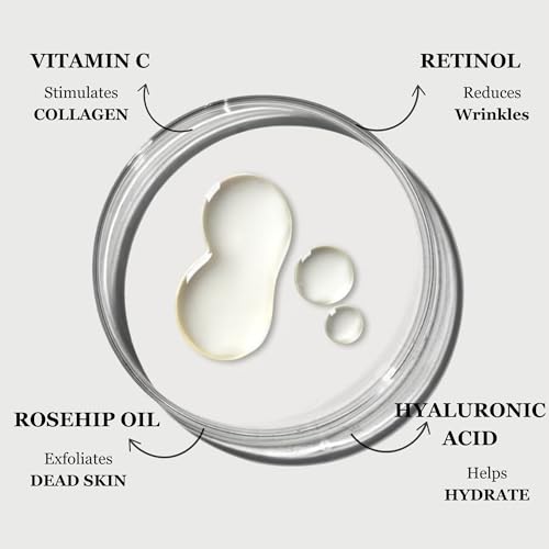 mivida 4-in-1 Anti-Aging Serum for face | Retinol, Vitamin C, Hyaluronic Acid & RoseHip Oil | multi benefit Face Serum ? 1 Fl Oz