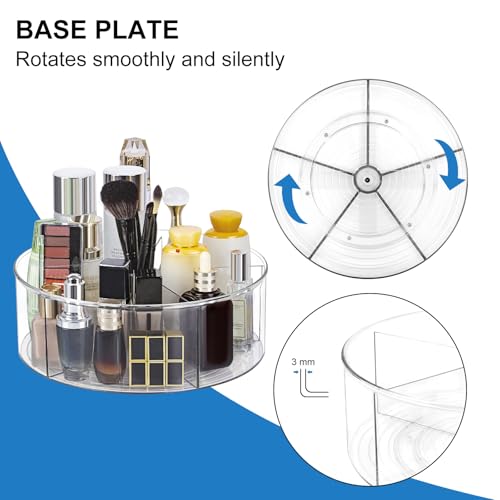 360¡Æ Rotating Makeup Organizer 11.5" Clear Turntable Lazy Susan Organizer for Vanity, Bathroom Counter, Pantry, Cabinet, Spinning Cosmetic Storage Holder with 5 Dividers for Skincare, Makeup Brushes