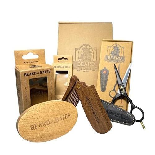 BEARD & BATES Factory Seconds Beard Tool Kit, Wooden Comb, Scissors, Brush, Deep Discount