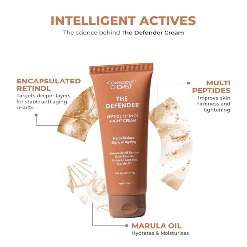 Conscious Chemist Multi Peptide Retinol Face Cream | Anti Aging Night Cream | Lightweight Gel Moisturiser for Neck Lines, Fine Lines and Wrinkles | All Skin Types | Fragrance Free, Cruelty Free | 50ml