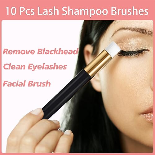 60pcs Lash Extension Cleaning Kit for Clients,10pcs Lash Brushes,10pcs Eyelash Cleaning Brush with Tubes,10pcs Lash Bottles,10pcs Eyelash Bags,10pcs Lash Shampoo Stickers,10pcs instruction card(Black)