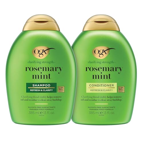 OGX Bundle: Clarifying Strength + Rosemary Mint Shampoo & Conditioner, 13 fl. oz each. Visibly removes oil & residue to clear buildup from oily hair. Sulfate-free surfactants, for fresh, healthy hair.